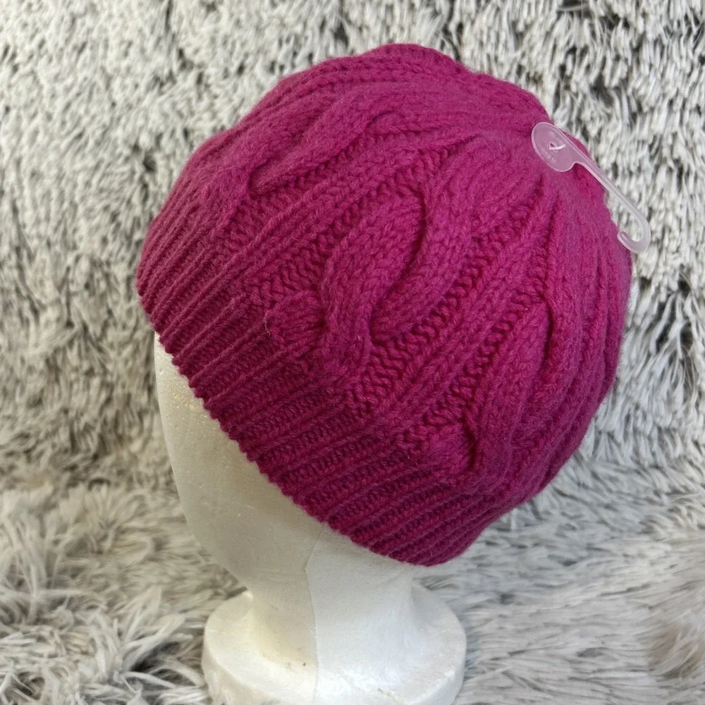 Vtg Y2K Pink Cable Knit Beanie O/S Winter Hat Gloves M/L Set GAP‎ Lamb's Wool